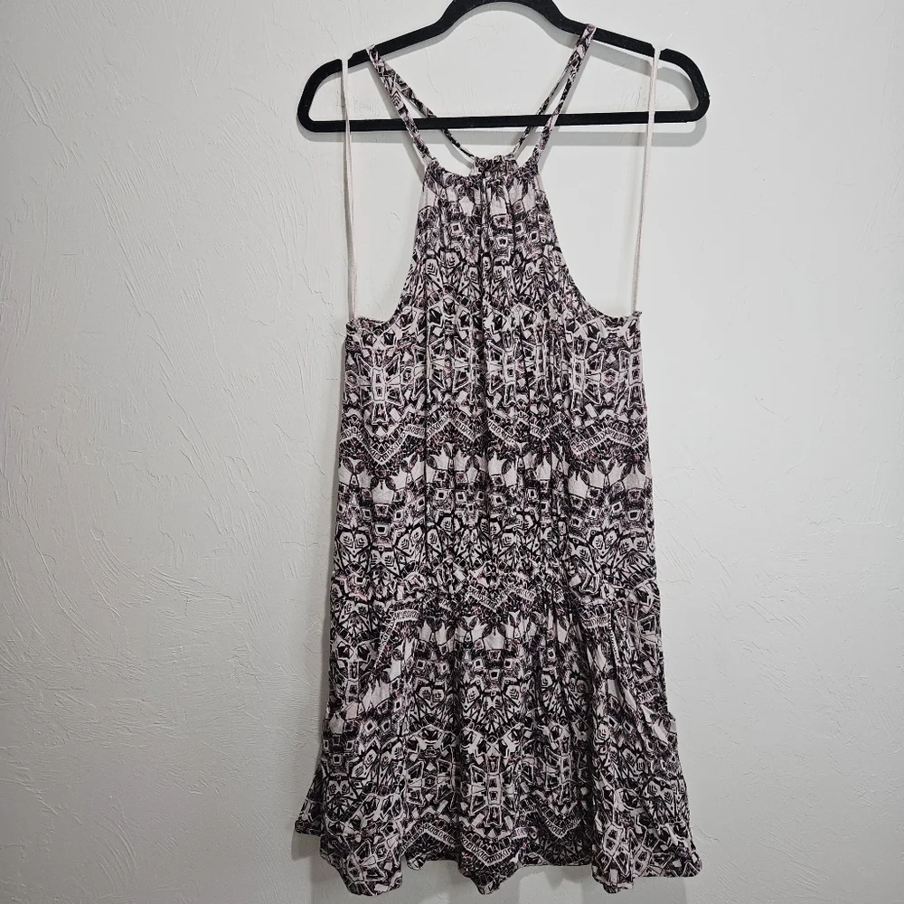 Free People Dress Medium Simone Batik Print Drop Cinched Waist Halter Mini Boho